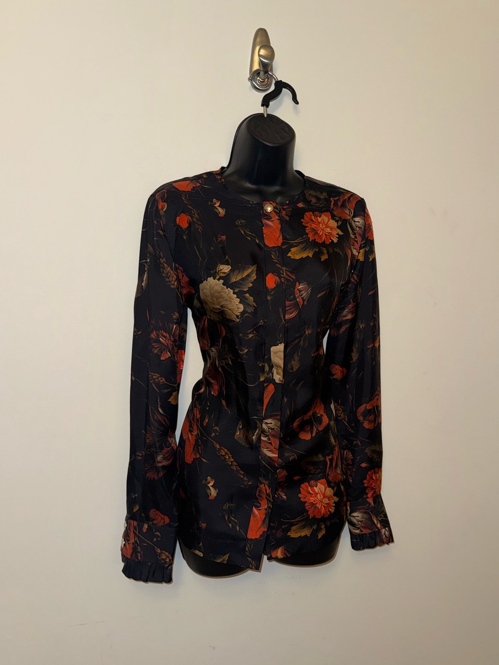 Givenchy Vintage Dark Floral Silk Blouse